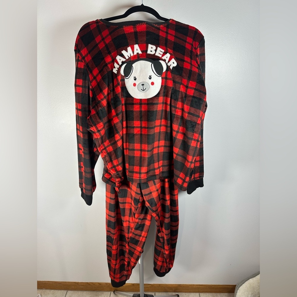 Cuddl Duds Red and Black Plaid Mama Bear Pajamas Size XXL NWT